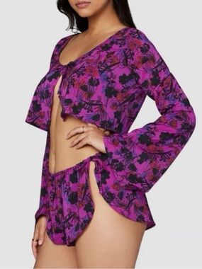 Savage X Fenty By Rihanna Bloom After Purple Floral Tie-Front Long Sleeve Top